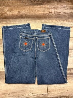 Union Gap Vintage 1970s Dark Wide Leg Jeans with aRed Star Back Embroidery